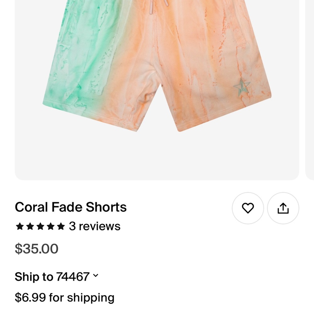 JEFFREE Star Shorts- Coral Fade Large - Picture 1 of 3